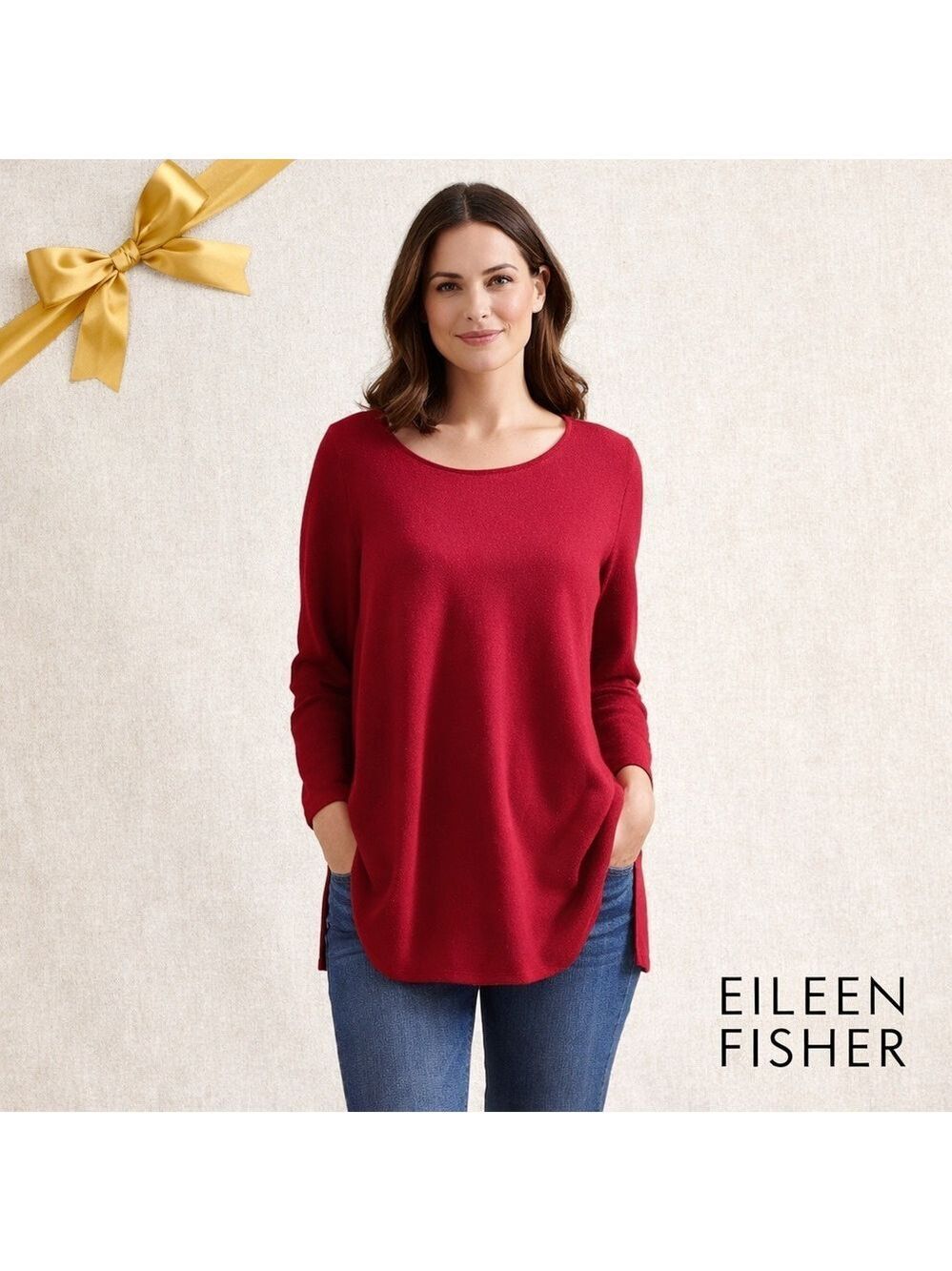 Eileen Fisher Deep Red Organic Cotton Tunic Jersey Cut Sz M S17RJ